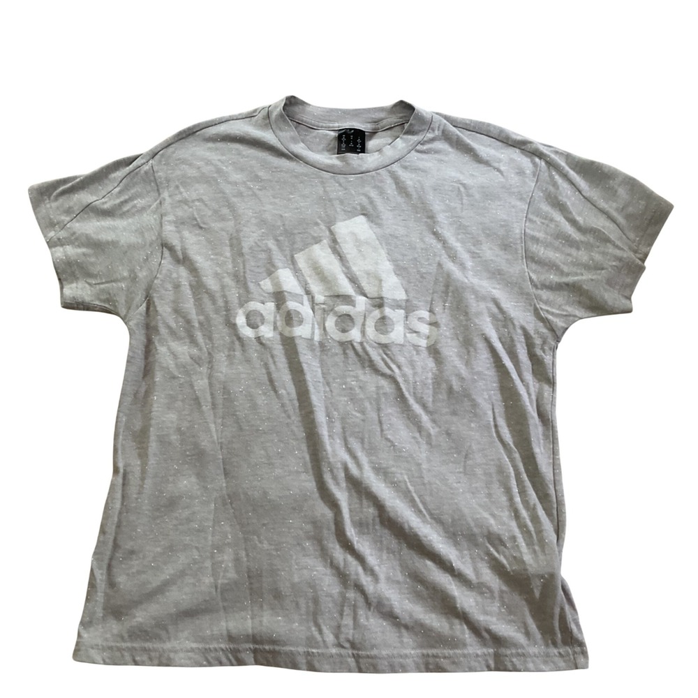 Adidas Womens Grey Space Dye Logo Graphic‎ Short Sleeve T-Shirt Size M
